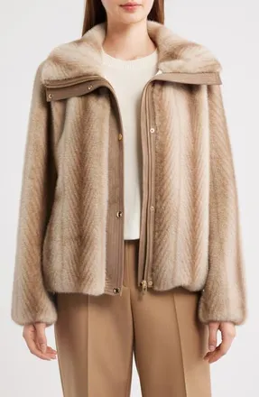 Via Spiga Faux Fur Bomber in Beige at Nordstrom, Size Xx-Large