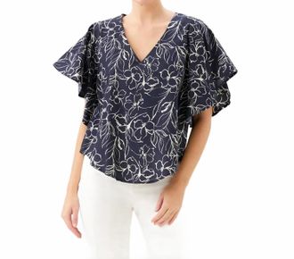 Karen Kane Flutter Sleeve V-Neck Top In Print