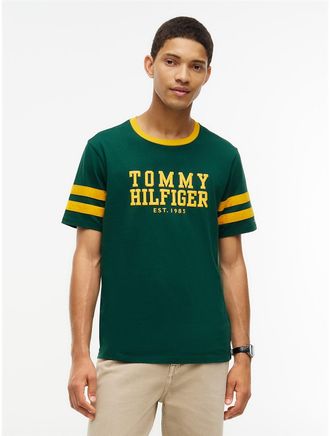 Tommy Hilfiger Mens Varsity Logo Stripe T-Shirt - Ornamental Green - XXXL