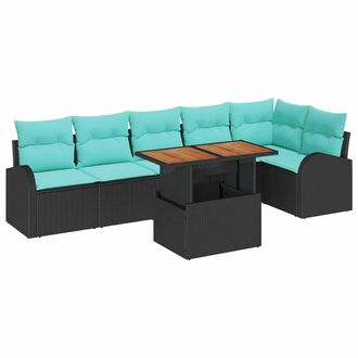 vidaXL Conjunto De Sof&aacute; De Jard&iacute;n 7 Uds. Negro Polirat&aacute;n Vidaxl