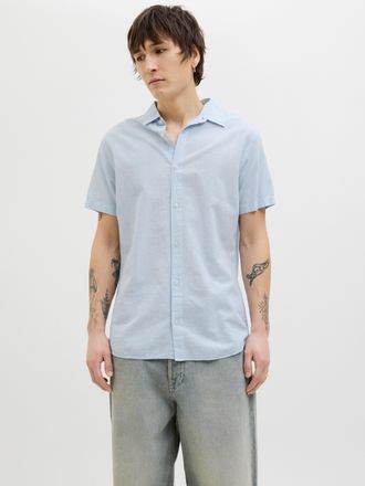 Jack & Jones Kurzarmhemd JACK & JONES JJEBREEZE SHIRT SS SN, Herren, Gr. XXL, N-Gr, blau (chambray blau), Web, Obermaterial: 70% Baumwolle, 30% Leinen, unifarben, 