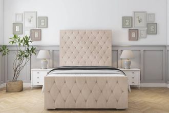Sloomy Watson Naples Frame-Mattress - 50 Upholstered Headboard in Light Sand | Size: Super King