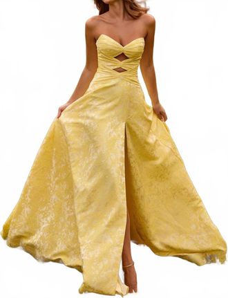 Sherri Hill Strapless Brocade Gown In Yellow