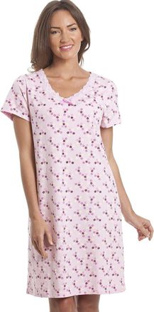 Camille Womens Smooth Soft Cotton Summer Nightshirts 10-12 Pink Floral