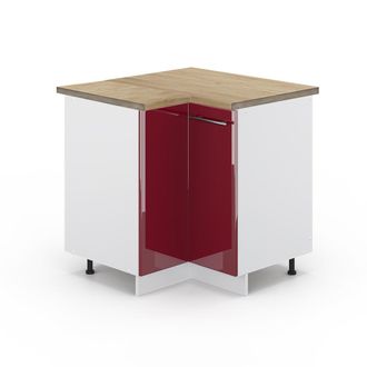 Vicco Armario De Esquina Fame-line, Rojo Burdeos Alto Brillo, 80.5 Cm, Et Roble