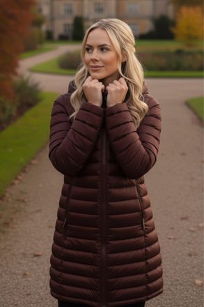 Roman Womens Longline Quilted Hooded Puffer Coat - Brown - Size 18 UK