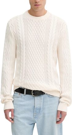 Tommy Hilfiger Mens Cable Knit Crew Neck Sweater - Ivory Cotton - Size Medium