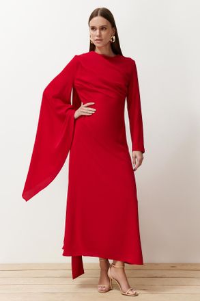 Trendyol Modest Dames Rood Effen Maxi Lang Stijlvol/Avond Recht Modest Avond Jurken