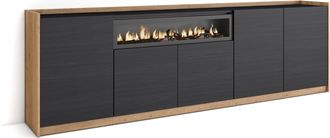 Skraut Home Skraut Home - Aparadores Para Sal&oacute;n, 260x37x80cm, 5 Puertas, Chimenea El&eacute;ctrica, Negro Y Roble