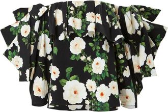 Carolina Herrera rose-print cotton top - women - Elastane/Cotton - 6 - Black