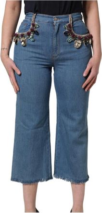 Dolce & Gabbana Cropped Jeans, female, Blue, Size: 2XS Embellished Wide-Leg Cropped Jeans