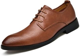 Generic Dress Oxford for Men Lace Up Solid Round Burnished Toe Derby Shoes PU Leather Low Top Rubber Sole Slip Resistant Block Heel Anti-Slip Wedding(Brown,5.