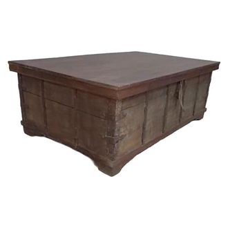 Wanderlust Deco Mesa Ba&uacute;l De Madera Acabado Artesanal Marr&oacute;n 123x77x45h Cm