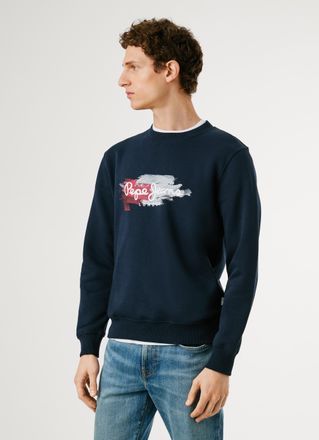 Pepe Jeans London Sweatshirt PEPE JEANS TREY CREW, Herren, Gr. M, blau (dulwich blau), Sweatware, Obermaterial: 70% Baumwolle, 30% Polyester, bedruckt, regular fit, Run