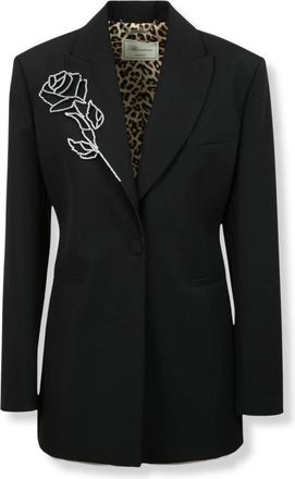Blumarine Wollen jas met lasergesneden borduursel en strasssteentjes - Dames - Blazers - Zwart - S - Wol - Jassen