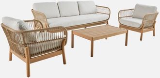 Sweeek 5-seater acacia wooden garden lounge with rope, Ipanema, Beige, 203x78x62 cm