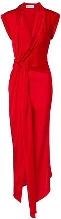 Victoria Beckham Red V Neck Draped Maxi Dress