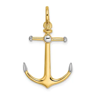 Diamond2Deal 14k Yellow Gold Rhodium 3-D Anchor Long T Bar Shackle Bail Charm