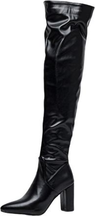 Generic Womens Over-The-Knee Stiletto Boots Shiny Patent Leather Pointed Toe Chunky Block Heel Elastic Fit Stylish Evening Party Cocktail Dress Outfits,Black,