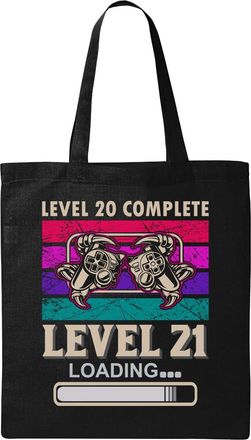 Generic Level 20 Complete Level 21 Loading G A M E R Birthday Graphic Natural Ecological Cotton Tote Bag Black
