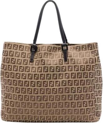 Fendi Pre-owned Canvas Tote Bag - Dames - Vintage Shopper - Beige - ONE Size - Leer - Vintage