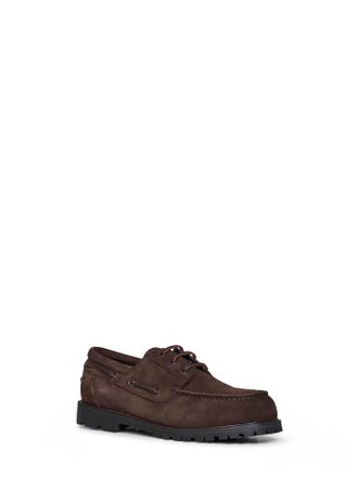 STUDIO NICHOLSON Mens Boat Shoes Guston Coffee Suede Brown Calf Lace-Up Flat