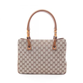 Gucci Beige Brown Canvas Leather Handbag Tote Bag (Pre-Owned)