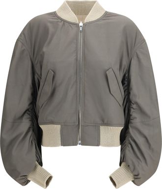 Rick Owens Womens Secchia Flight Bomber Lamb Leather Sand-Euca Jacket Sand/euca