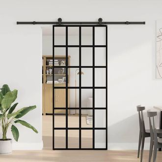 Berkfield Home Sliding Door with Hardware Set 90x205 cm ESG Glass&Aluminium in Black