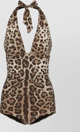 Dolce & Gabbana deep neckline one piece swimsuit leopard