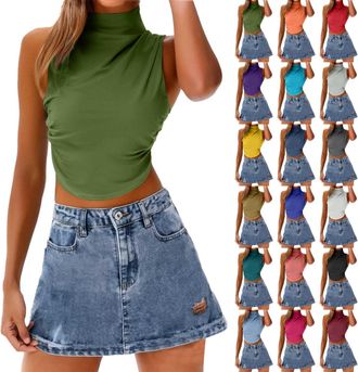 Generic Sleeveless Tops for Women UK Plus Size - Womens Going Out Tops Sexy - High Neck T Shirts Vests Cotton Cowl Neck Top Vesttops Size 20 Cropped T Shirts 