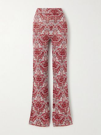 Paco Rabanne Pantaloni Svasati In Jacquard Metallizzato - Rosso