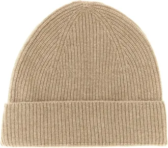 Ballantyne Cashmere Ribbed Beanie - Beige