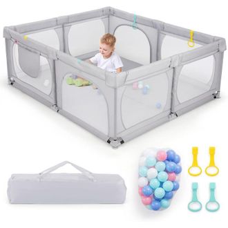 Costway Costway - Grand Parc pour B&eacute;b&eacute; avec 50 Balles Oc&eacute;aniques, Cl&ocirc;ture pour Tout-Petits avec 4 Anneaux &agrave; Main, Centre dActivit&eacute;s pour B&eacute;b&eacute; avec Maille