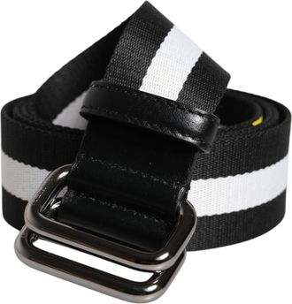Dolce & Gabbana Black Yellow Logo Striped Metal Buckle Mens Belt