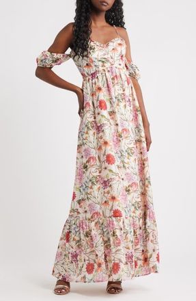 Lulus Panarea Floral Print Off the Shoulder Maxi Dress in Multi Floral at Nordstrom, Size X-Large