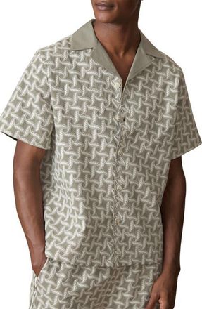 Reiss x Ché Palco Motif Embroidered Camp Shirt in Sage/White at Nordstrom, Size Xx-Large