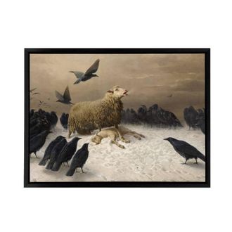 Artery8 Schenck Anguish Sheep & Murder Of Crows Framed Canvas Wall Art Print in Brown | Size: W24 x H32