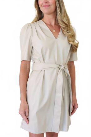 Jade Yoga Vegan Leather V Neck Dress In Shell