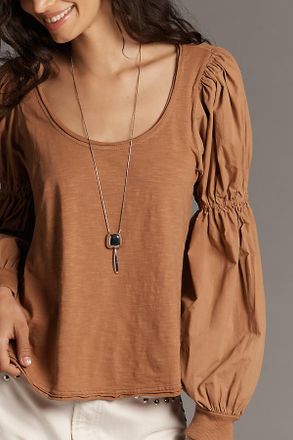 Pilcro Banded Puff-Sleeve Cotton Top