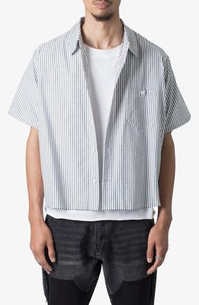 mnml Stripe Short Sleeve Button-Up Shirt in Grey/White at Nordstrom, Size X-Large