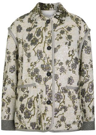 Forte_Forte Forte_forte Floral-jacquard Boucl&eacute; Jacket - White And Green - 3 (UK 12 / M)