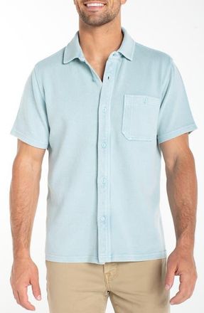 Liverpool L.A. Short Sleeve Piqu&eacute; Knit Button-Up Shirt in Blue Aura at Nordstrom, Size X-Large