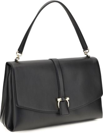 Ferragamo Womens Large Mia Shoulder Bag Nero Calf Leather Bos Taurus