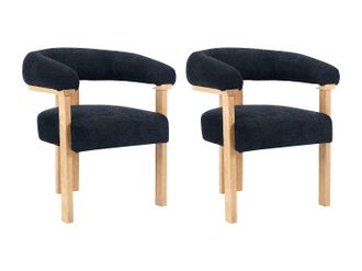 Vente-Unique Conjunto de 2 sillas con reposabrazos en tela boucl&eacute; y madera de hevea - Negro y natural - LIVELIA de Pascal MORABITO