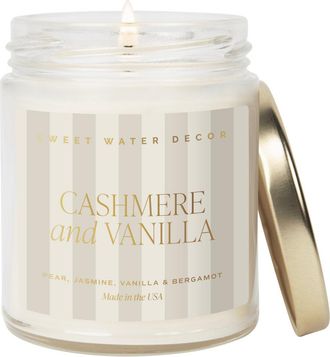 Sweet Water Decor 9oz Clear Jar Glass Candle - Patterned Label in Cashmere & Vanilla at Nordstrom