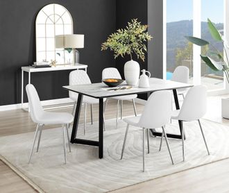 Furniturebox Carson White Marble Effect Dining Table & 6 Corona Silver Chairs