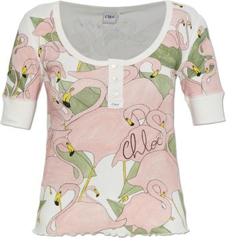 Chlo&eacute; Top met print - Dames - T-shirts - Roze - L - Katoen - Tops