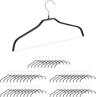 Relaxdays Pack 100 Perchas Ropa Antideslizantes, Metal-pvc, Negro, 21 X 42 X 1 Cm - Relaxdays