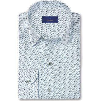 David Donahue Micro Floral Print Sport Shirt in White/Green at Nordstrom Rack, Size Xx-Large